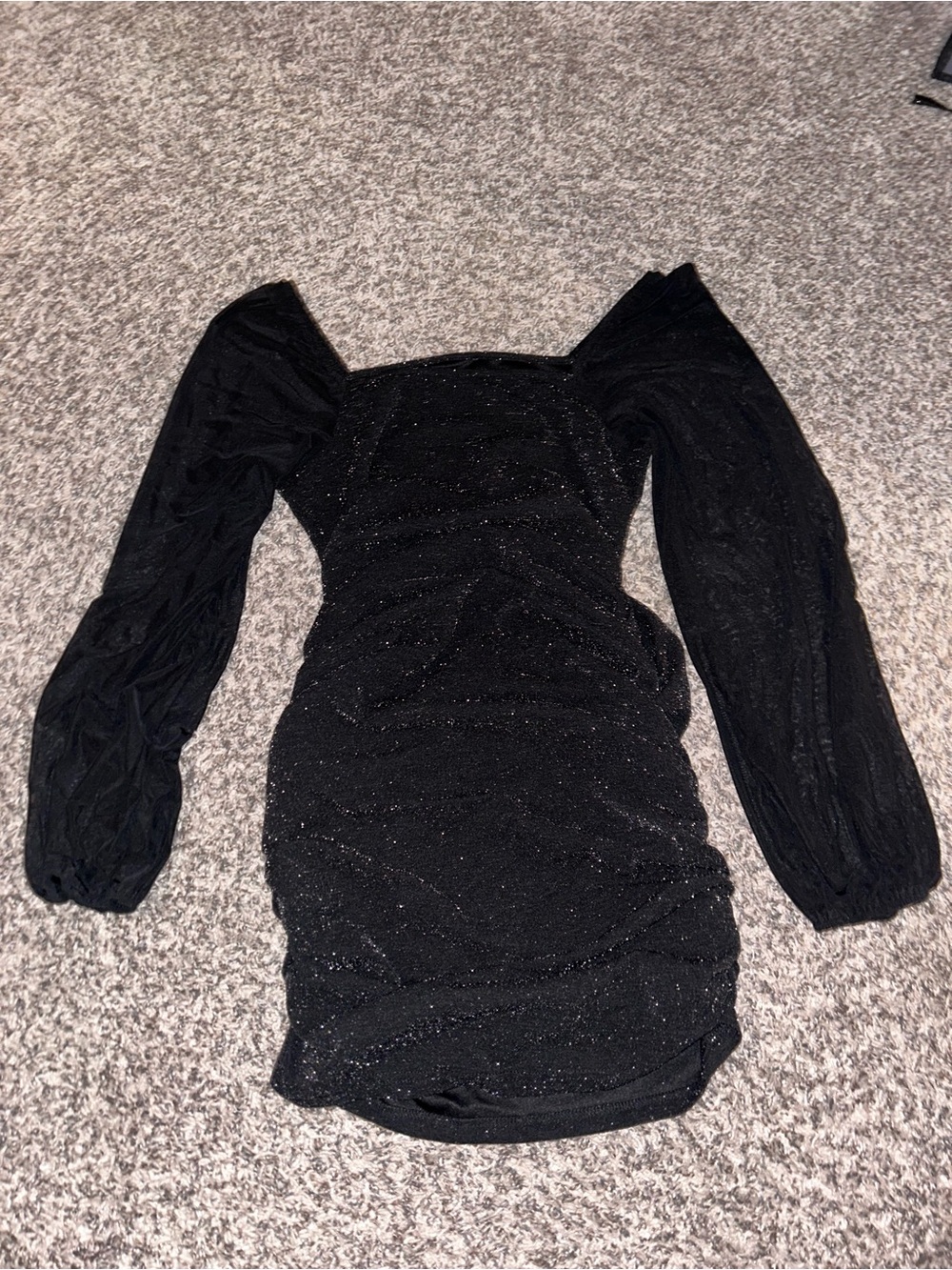 SHEIN Black Sparkle Puff-Sleeve Mini Dress